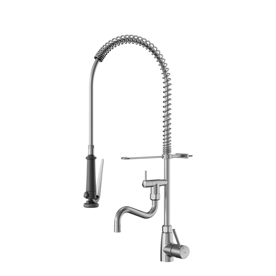 KWC 24.561.144.700FL Edelstahl-V2A GastroE Geschirrbrause, Einhebelmischer, Schwenkauslauf
